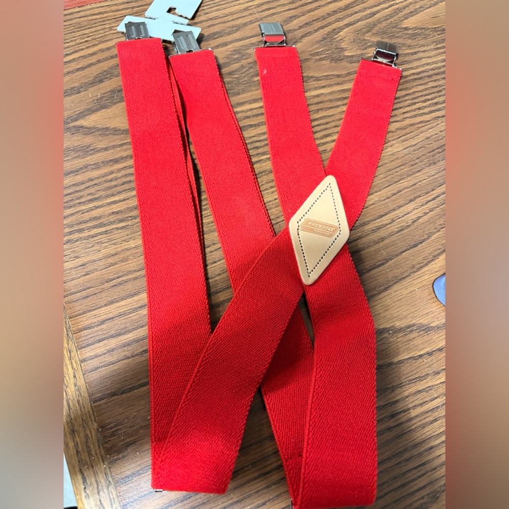 🌙 B99 Dickies Red Suspenders with Leather Detail